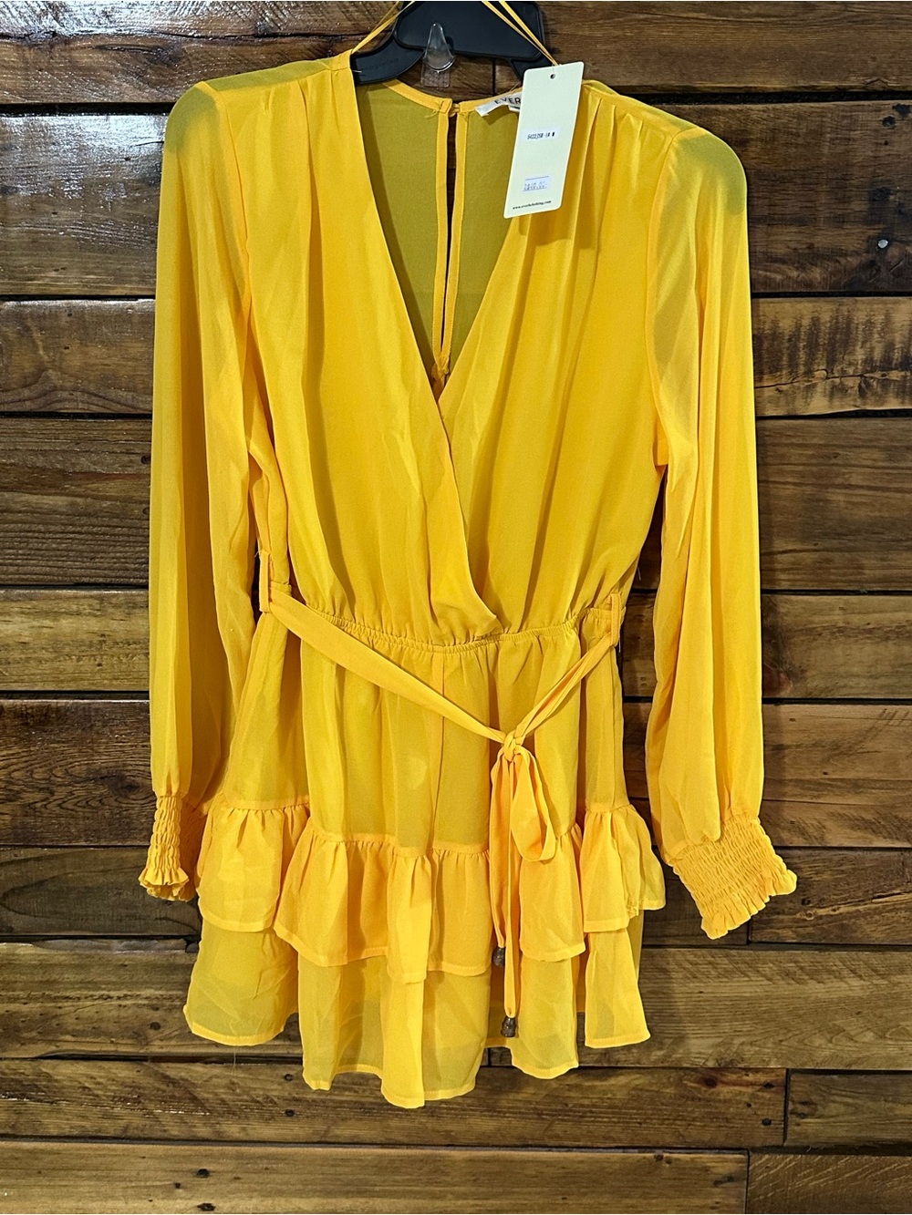 Yellow Ruffle Wrap Romper with Tie Waist